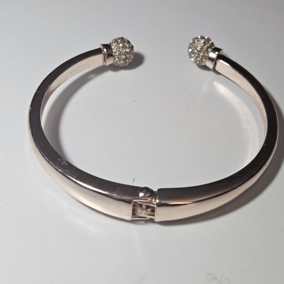 *Sale* Rose Gold Tone Hinges Bangle Bracelet With Clear Rhinestone Accents - Picture 9 of 11